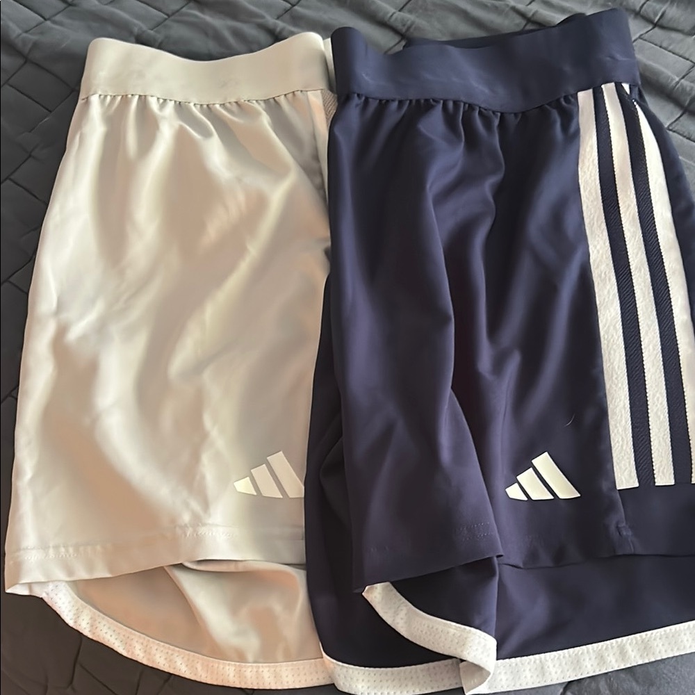 Adidas Blue and Gray Athletic Shorts with Elastic Waistband